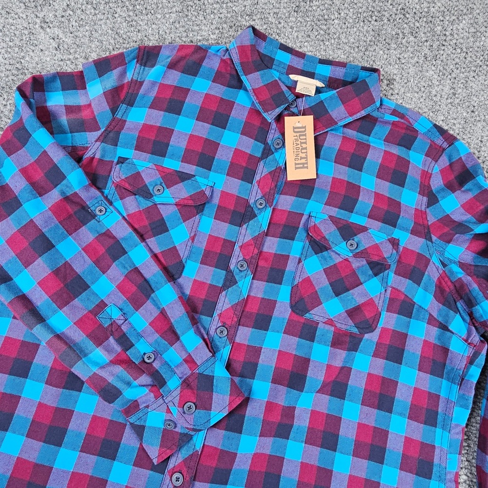 Duluth Trading Co WM‎ Crosscut Wicking Flannel Shirt RSBMICHK 2XL Blue Plaid